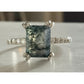 Vintage Sterling Silver Moss Agate Ring Size 8 Emerald Cut Dendritic Style 925