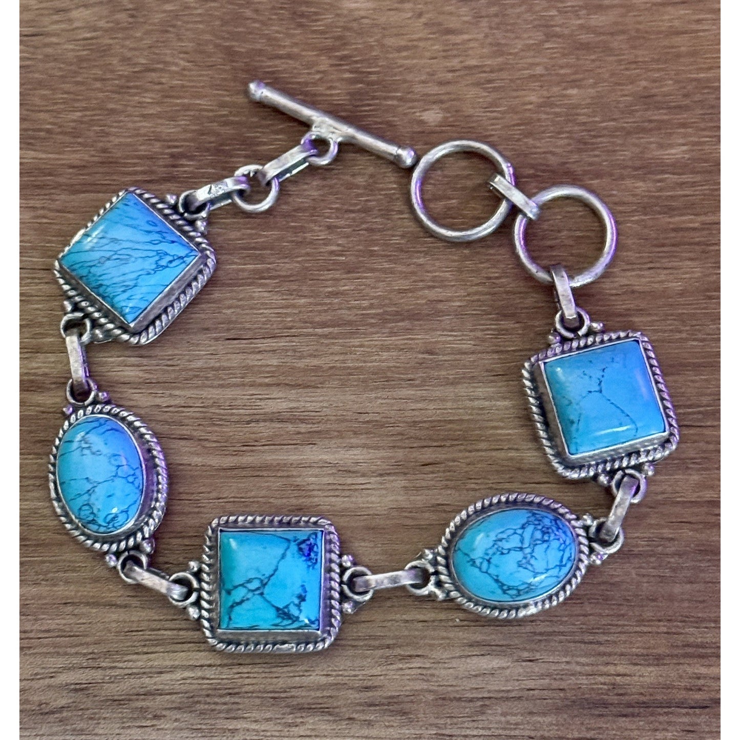 Vintage 925 Sterling Turquoise Bracelet 22.7g Adjustable Toggle Southwest Style