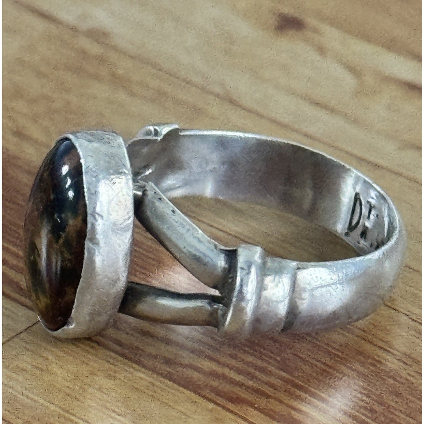 Vintage Sterling Silver Jasper Cabachon Ring Handmade Artisan Southwestern Sz 8