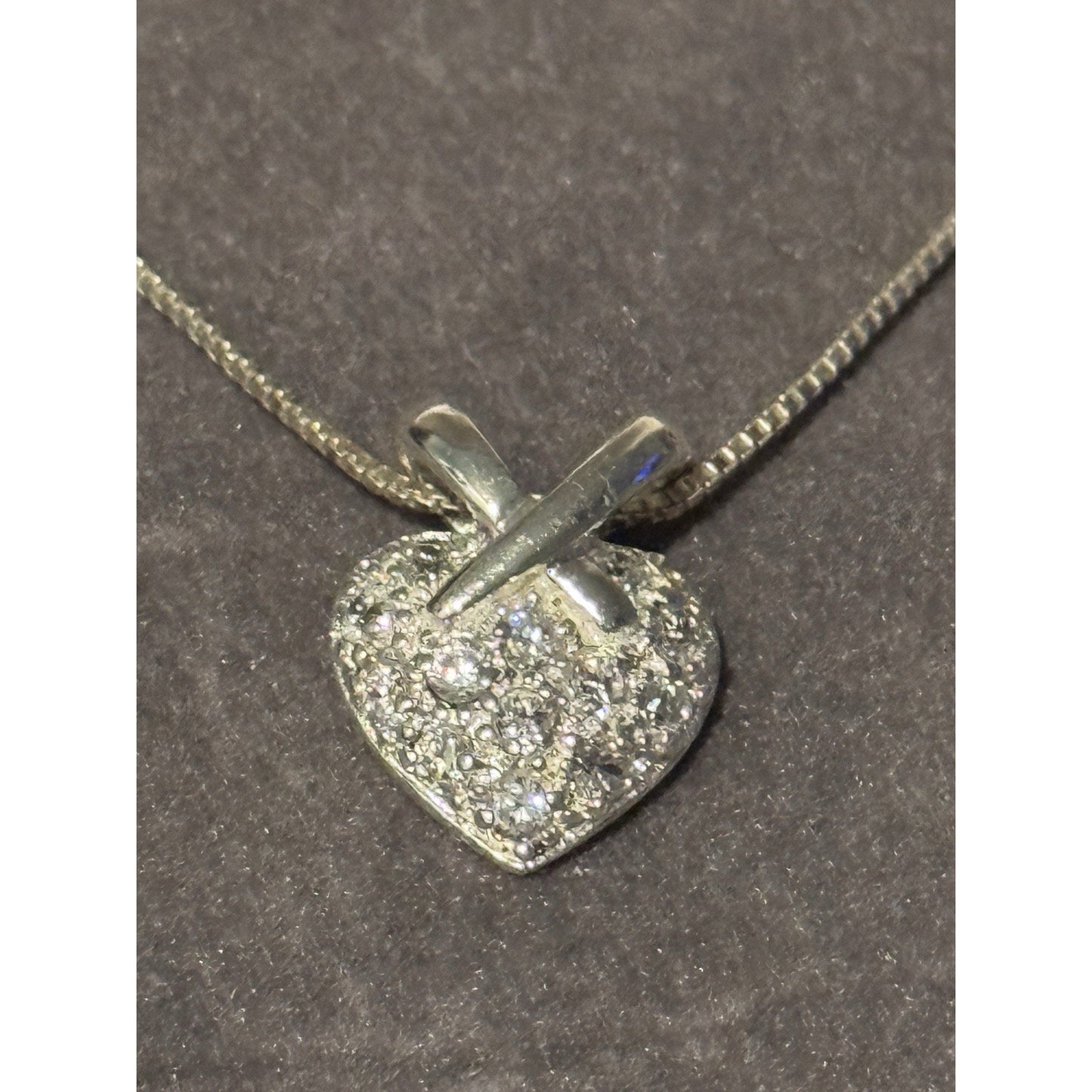 Sterling Silver 925 Pave CZ Heart Pendant w/ 925 Italy Box Chain Necklace