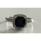Sterling Silver 925 M Black Onyx Halo Ring CZ Accents Size 7.5