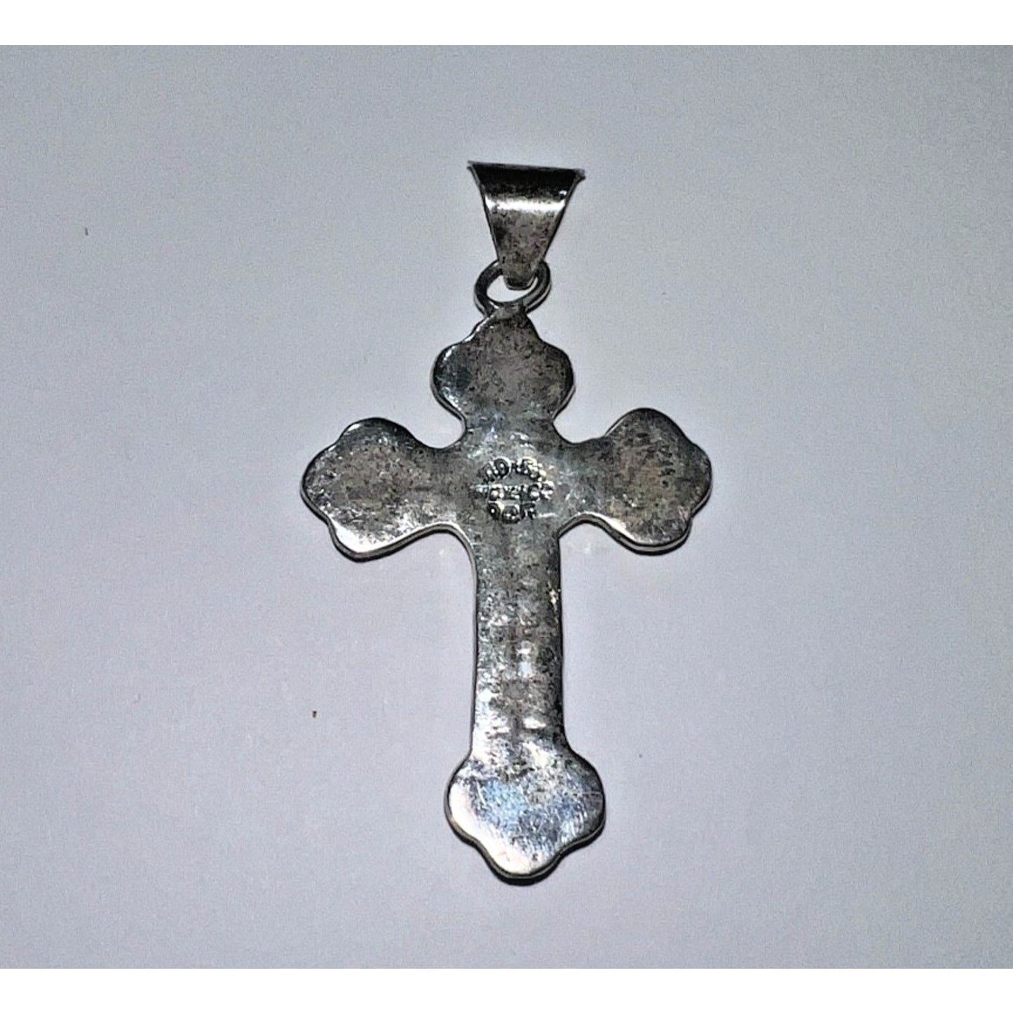 Vintage Mexican Sterling Silver Turquoise Cross Pendant 2.5 Boho Southwest Style