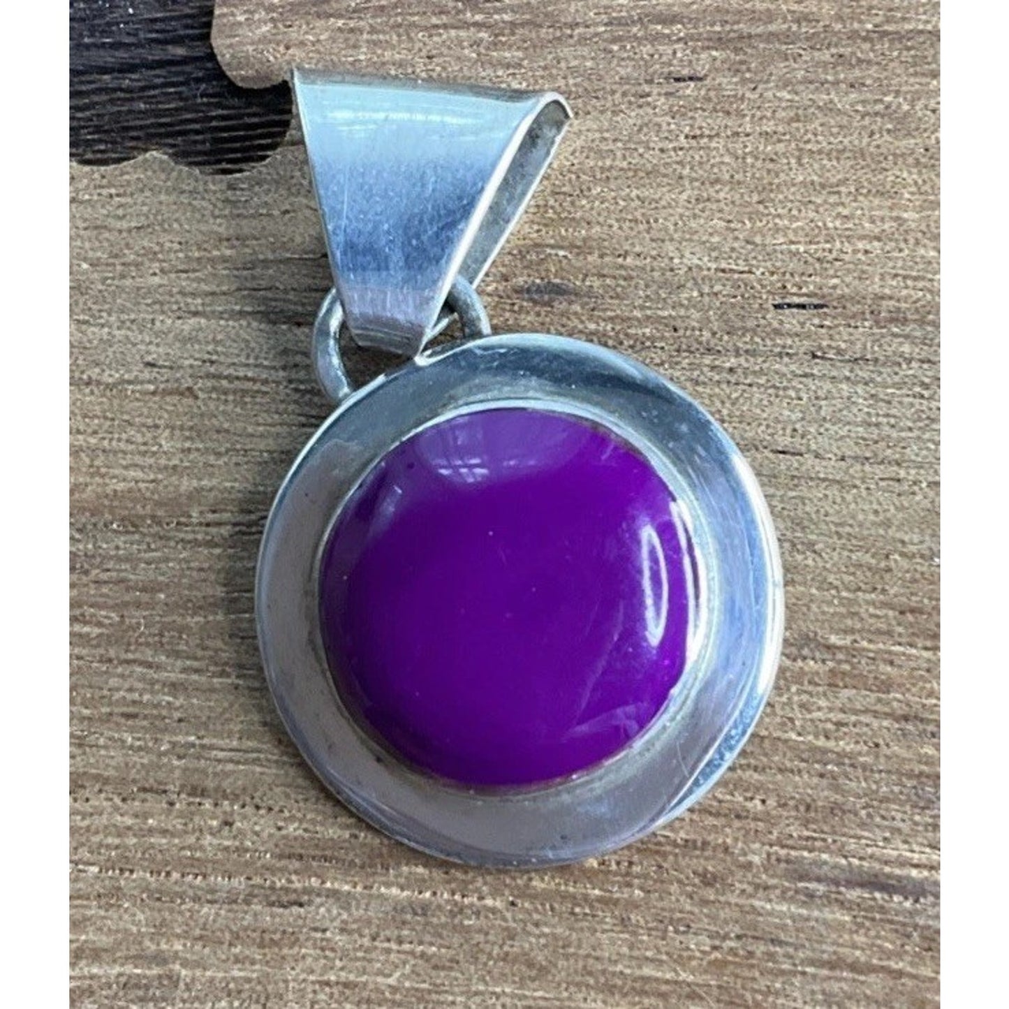 Sterling Silver Purple Cabochon Pendant 925 Round Bezel Statement Charm