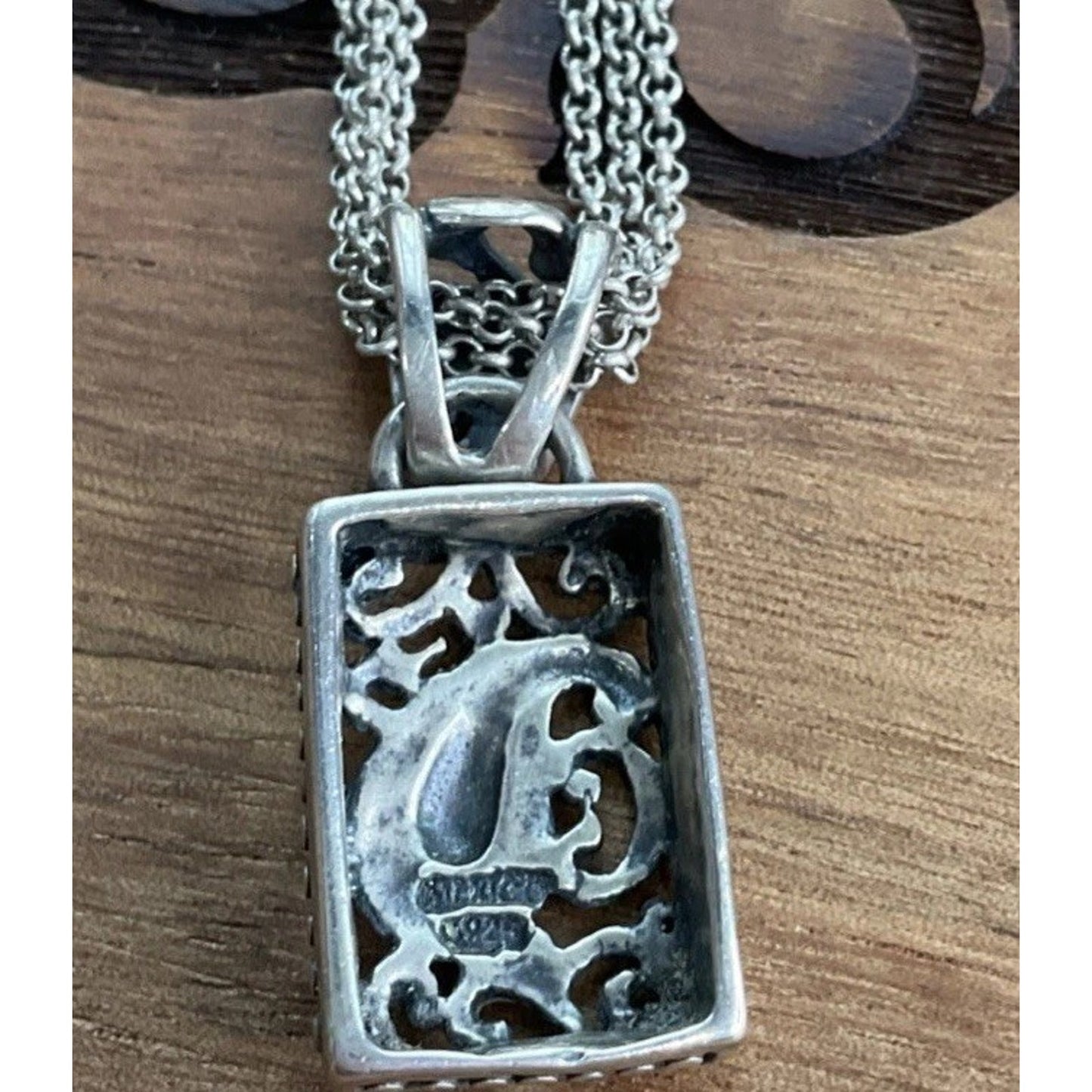 Vintage Sterling Silver Ornate Pendant 925 Italy Multi Strand Necklace