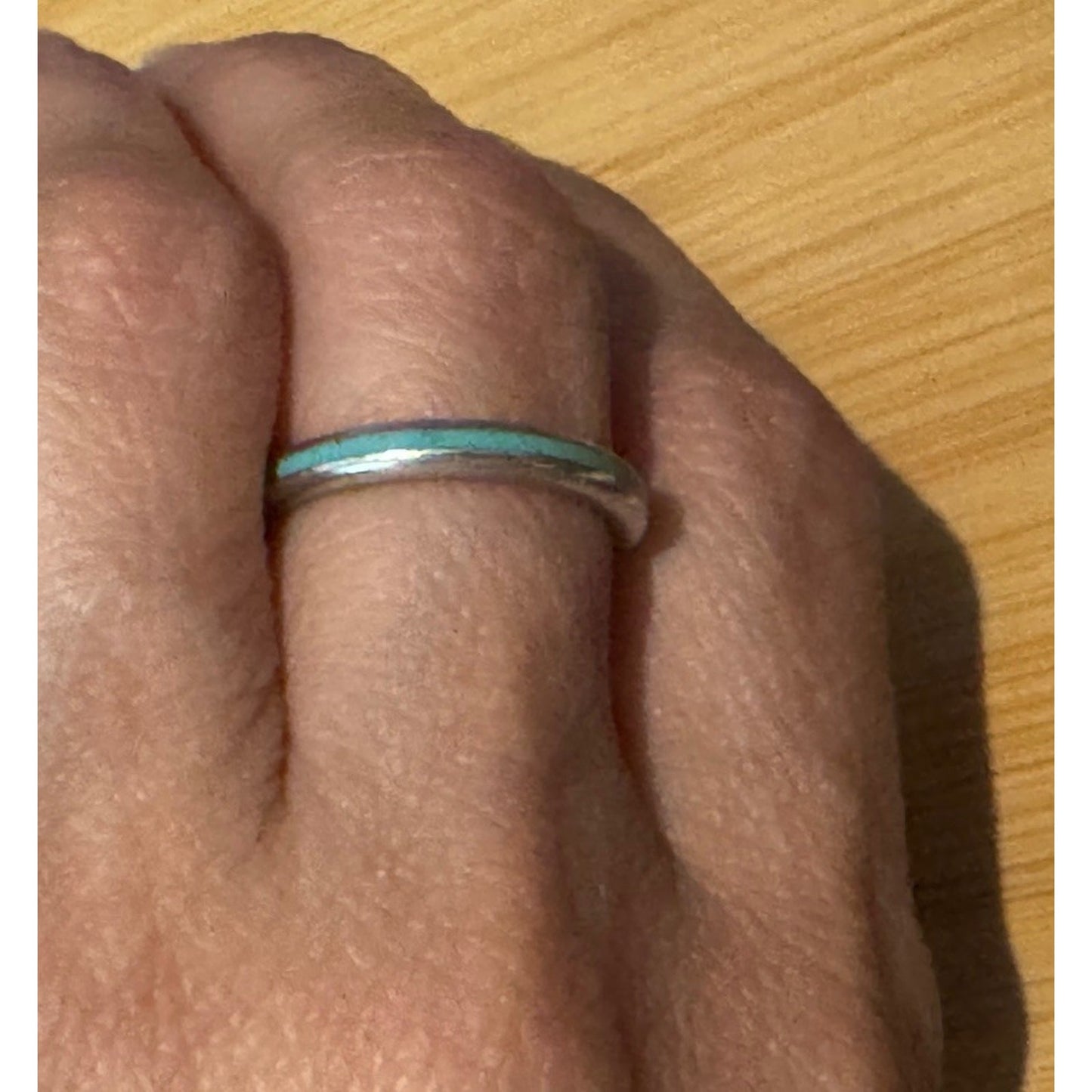 Retired Tiffany & Co. Blue Enamel Sterling Silver Narrow Stripe Band Ring Size 8