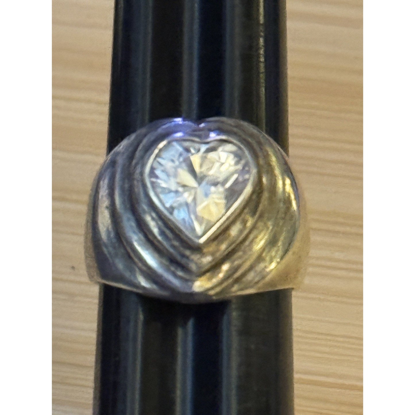 Vintage 925 Sterling Silver Heart CZ Cocktail Ring Size 7.5 Chunky 8g