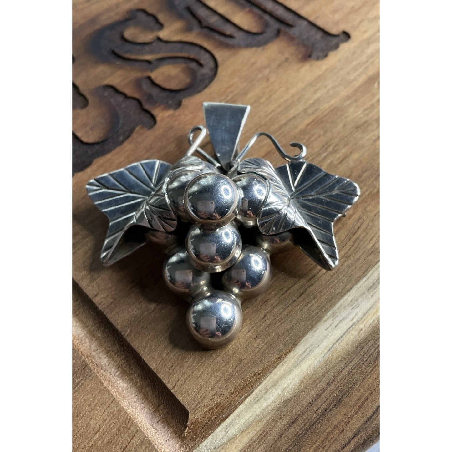 Vintage Taxco Mexico TO-102 Sterling Silver Grape Cluster Brooch Pendant