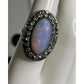 Vintage Opal Oval Cabochon Crystal Halo Sterling Silver Statement Ring 6.5