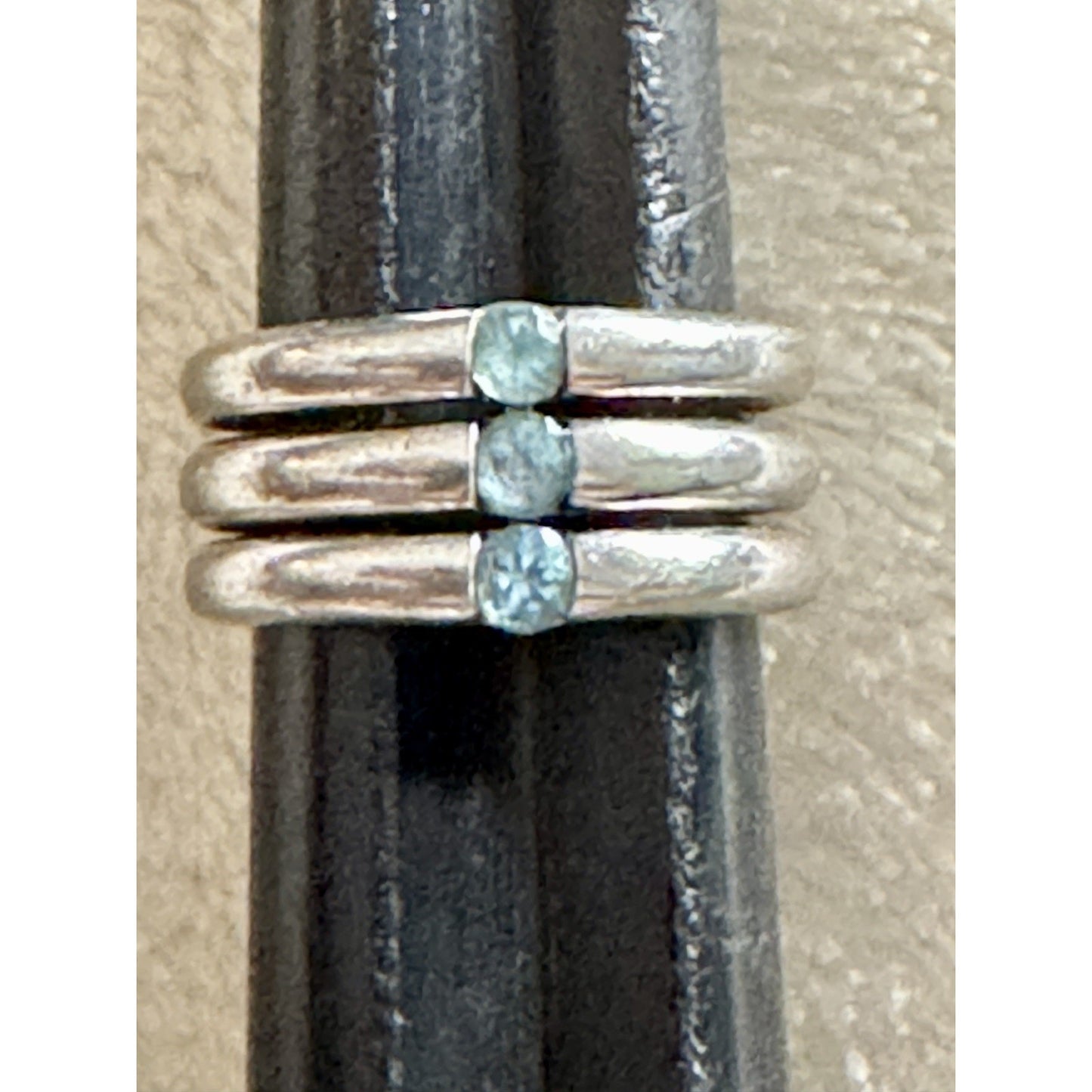 Vintage Sterling Silver Aquamarine Ring 3 Stone Artisan Size 7.5 10.7g