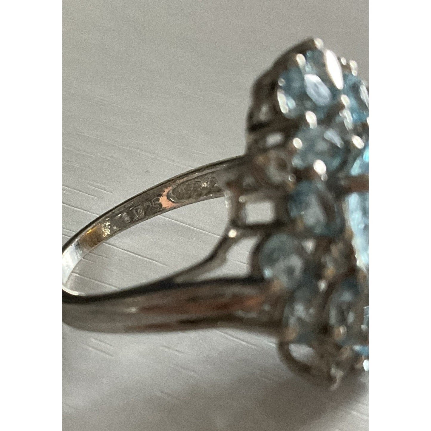 Vintage Sterling Silver Blue Topaz Cluster Ring Size 7.5 Cocktail Halo