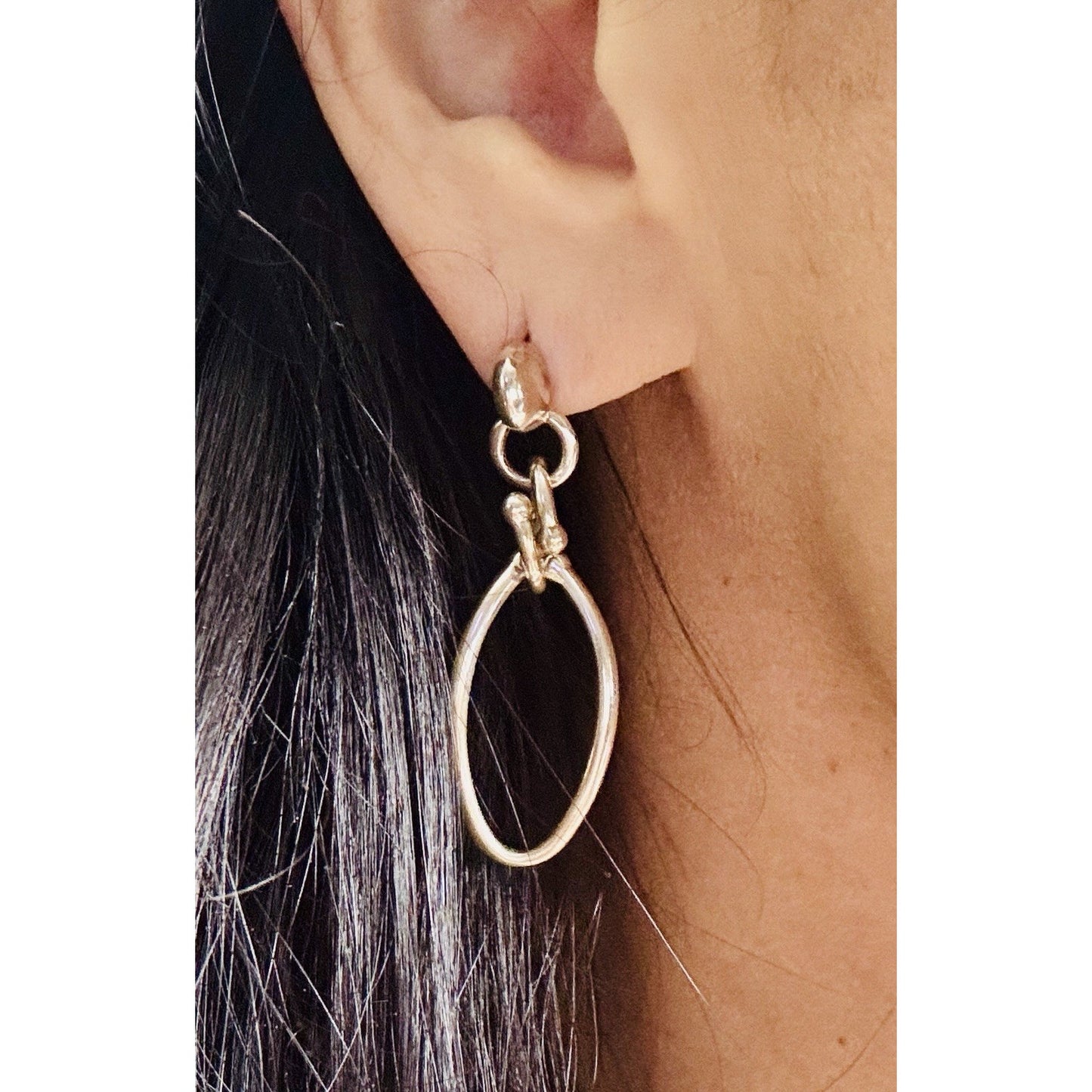 Michael Dawkins 925 Sterling Silver & 14K Gold Accent Oval Link Dangle Earrings