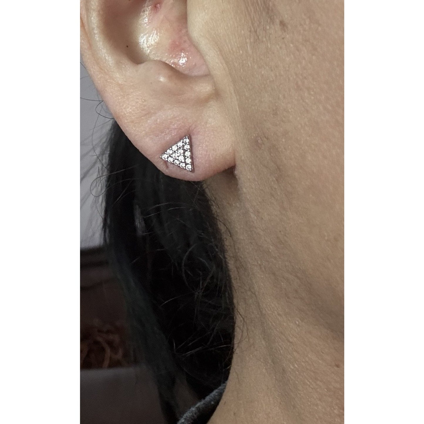 Vintage Sterling Silver Pave Triangle Stud Post 925 Earrings