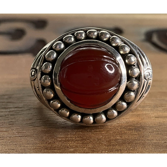 Vintage Doug Paulus DP India Sterling Silver Round Beaded Carnelian Ring Sz 6.5