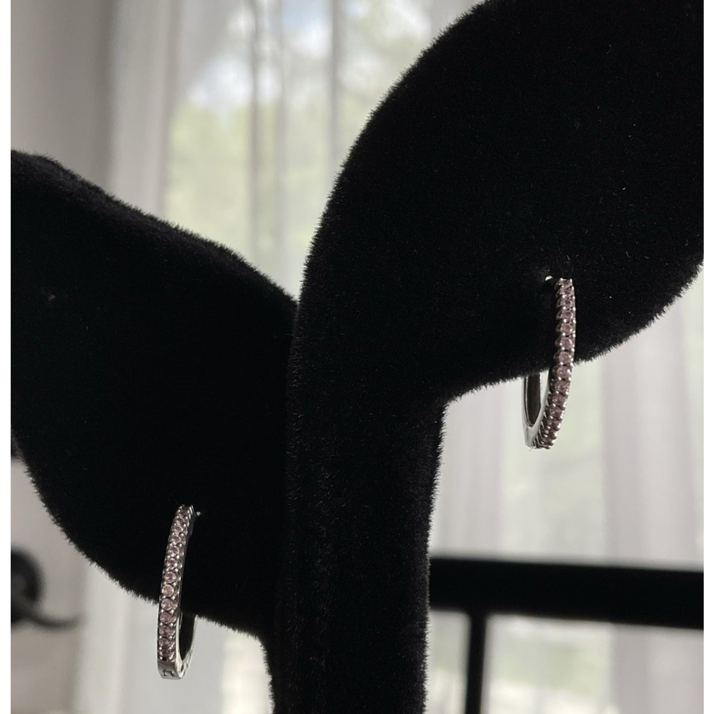 Sterling Silver Pink CZ Huggie Hoop Earrings Dainty 925