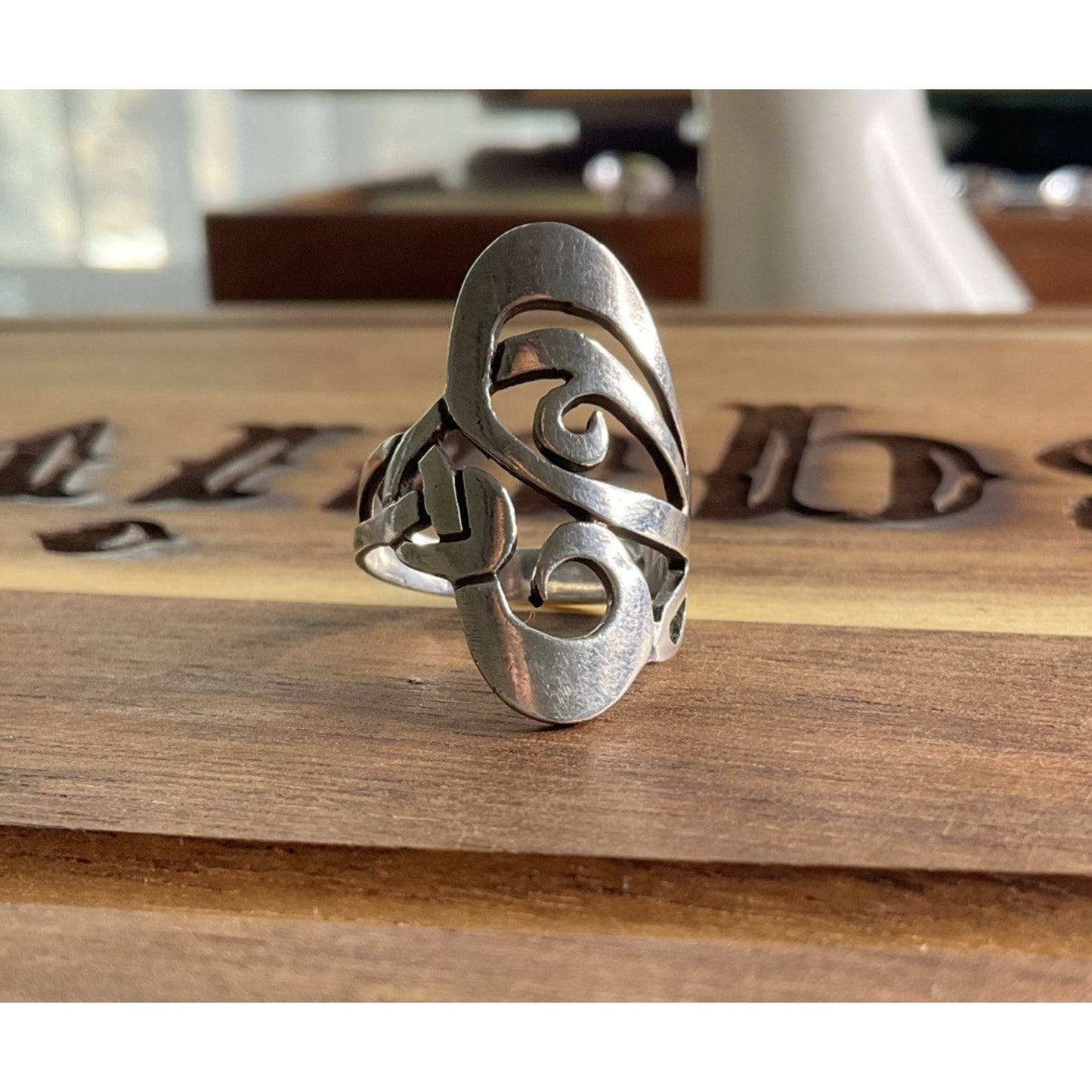 Sterling Silver Abstract Swirl Ring Size 7.5 Modern Sculptural