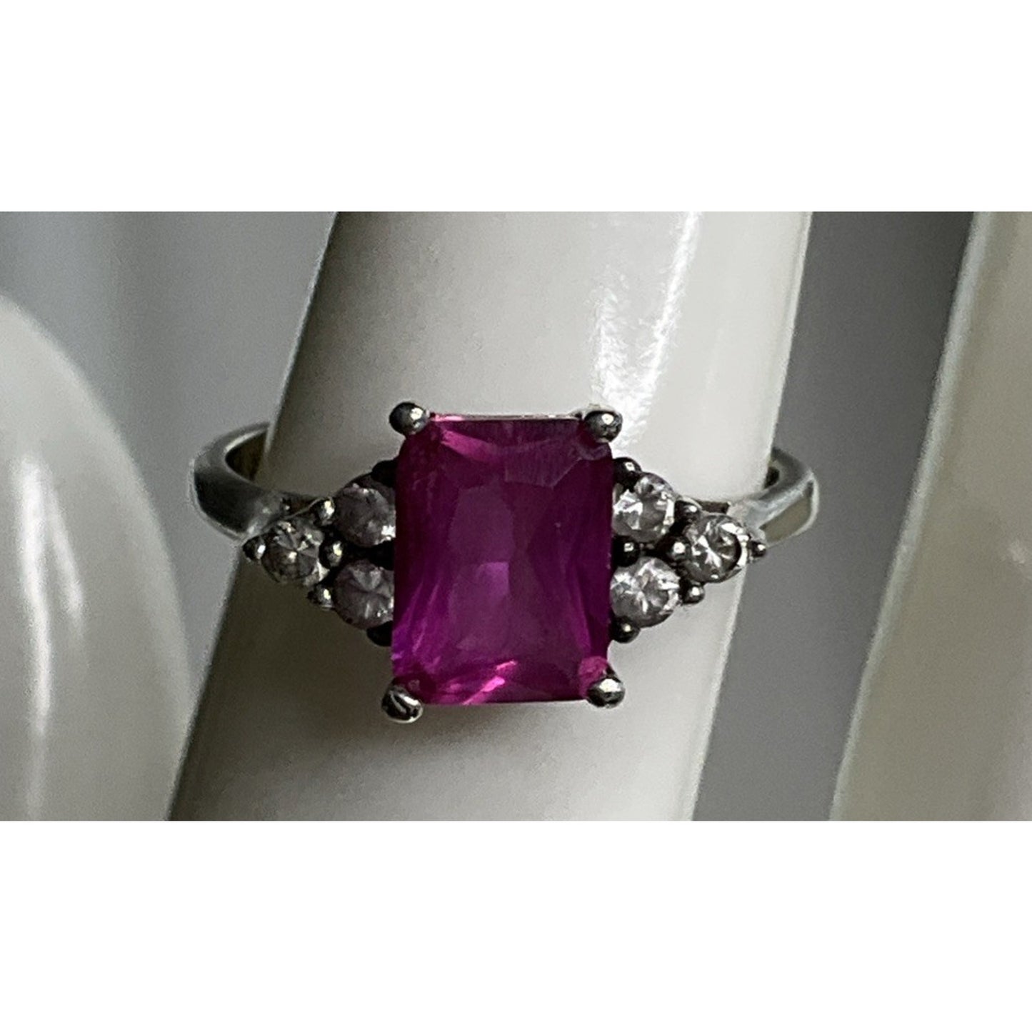 Vintage Sterling Silver Pink Sapphire Cocktail Ring Size 7 NY