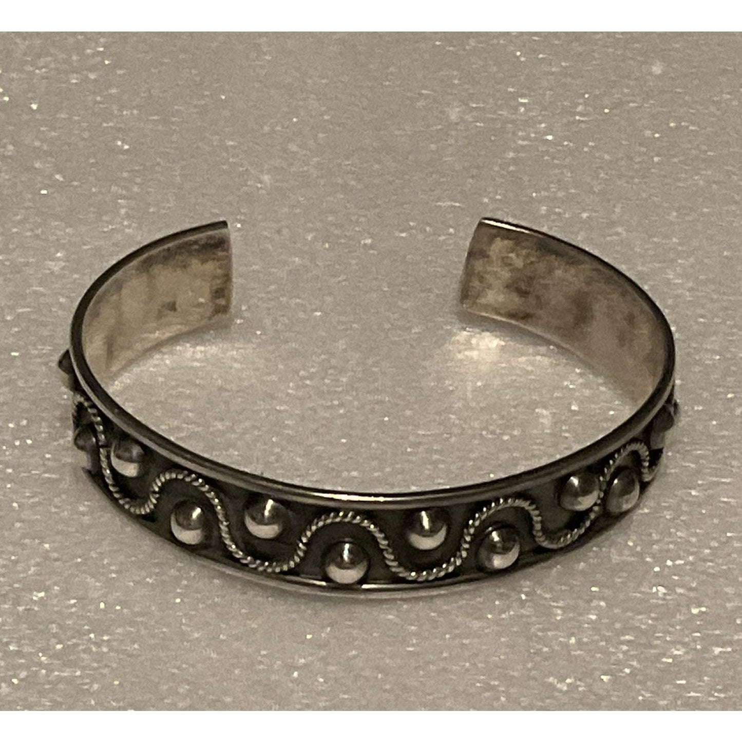 Vintage Taxco Mexico 925 Sterling Silver Cuff Bracelet Beaded Wire Southwestern