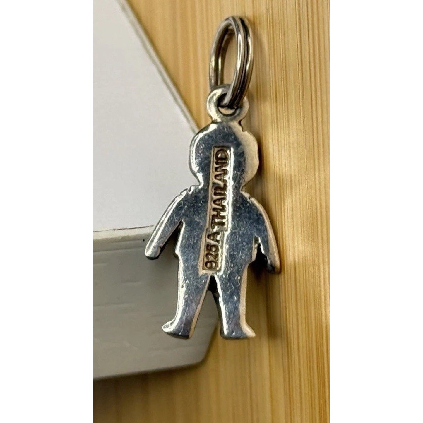 Vintage Sterling Silver Little Boy W/ August Green Rhinestone Birthstones Charm