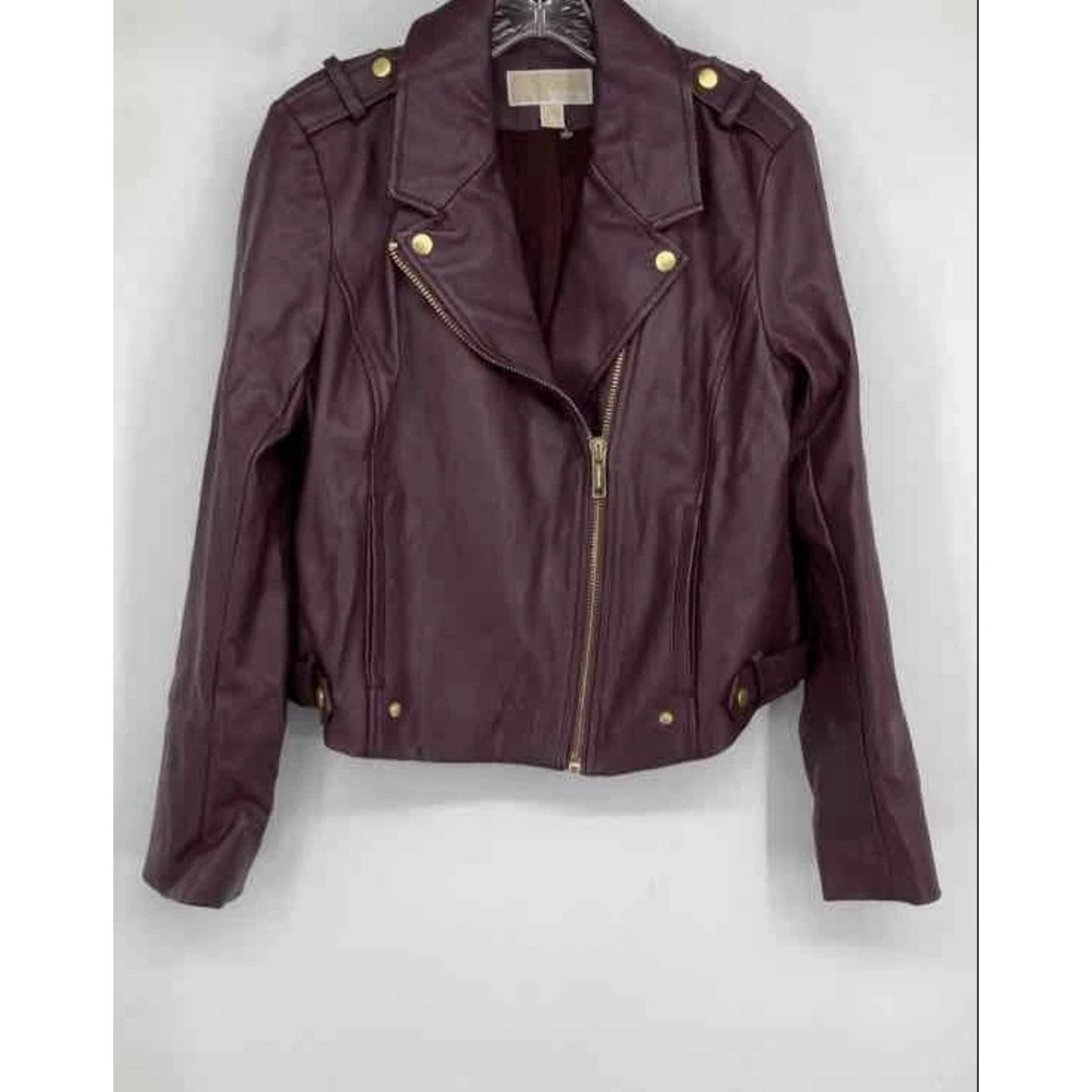 Women’s Michael Kors Burgundy Faux Leather Jacket Motorcycle Jacket Size L