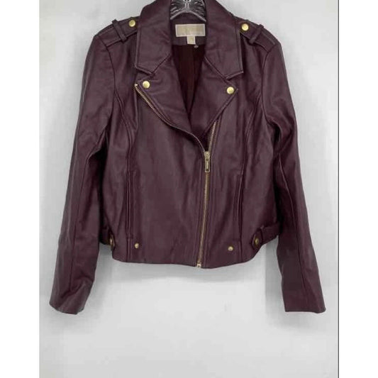 Women’s Michael Kors Burgundy Faux Leather Jacket Motorcycle Jacket Size L