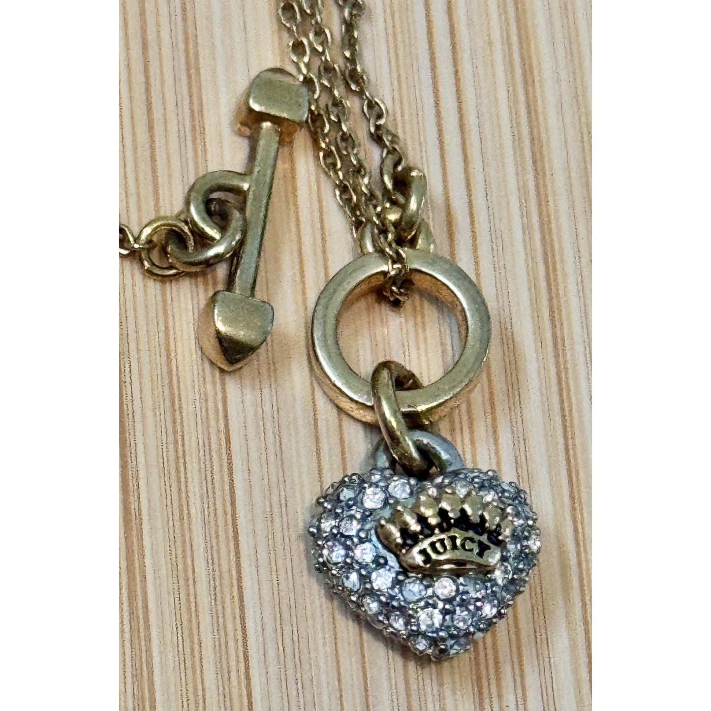 Vintage Juicy Couture Gold Tone Pavé Crystal Crown Heart Toggle 16” Necklace Y2K