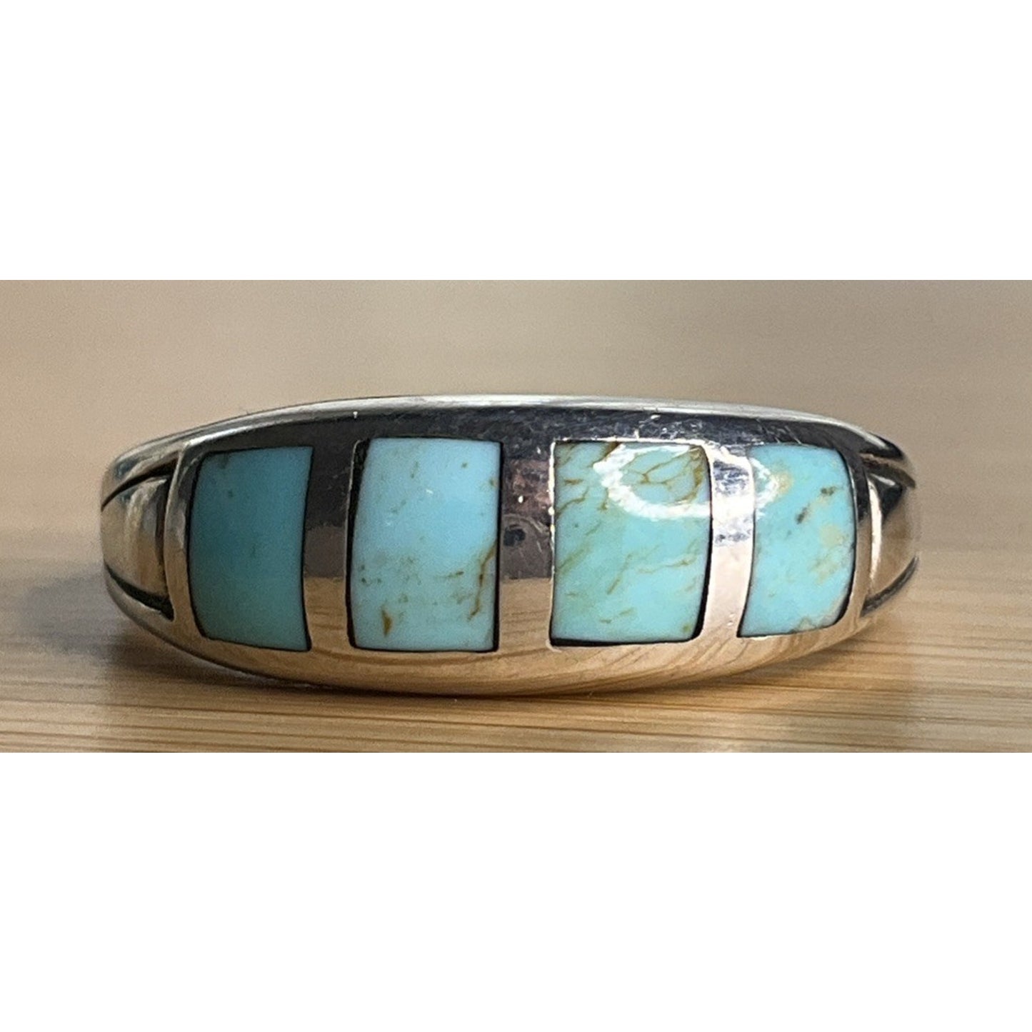 Vintage Kabana 925 Sterling Silver Turquoise Inlay Ring Size 7 Designer