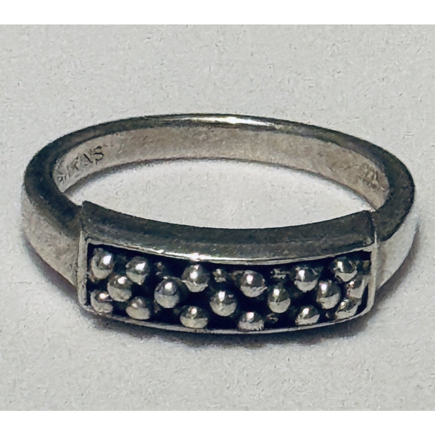 Vintage Michael Dawkins Sterling Silver Beaded Pebble Bar Ring Size 7.5 5g