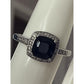Sterling Silver 925 M Black Onyx Halo Ring CZ Accents Size 7.5