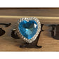 Sterling Silver Blue Heart Ring Adjustable Size 7 CZ Halo Romantic Gift Ring 925