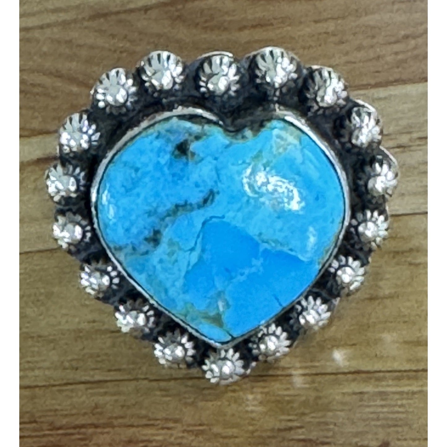 Navajo Kingman Turquoise Heart Sterling Silver Vintage Native American Ring Sz 7