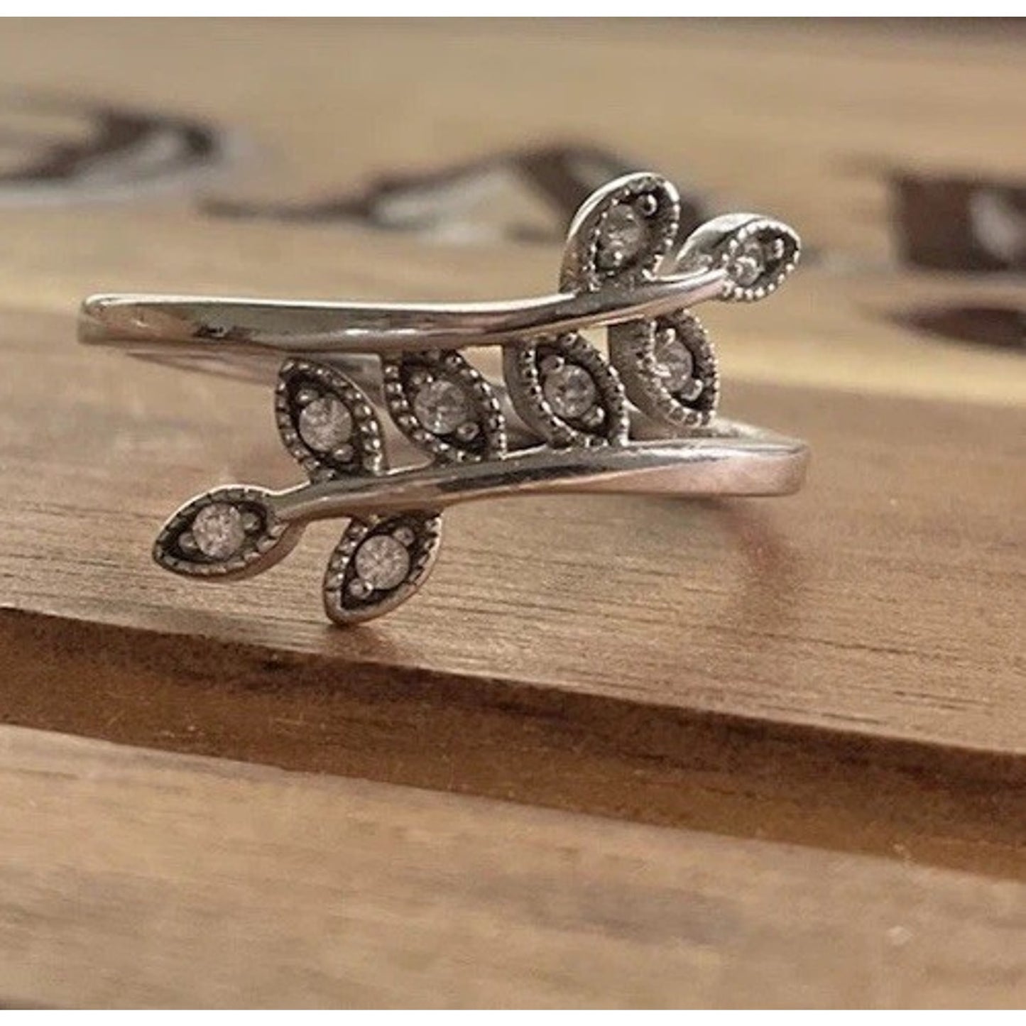 IBBC Sterling Silver Leaf Vine Wrap Ring 925 Marcasite Style Bypass Ring Size 7