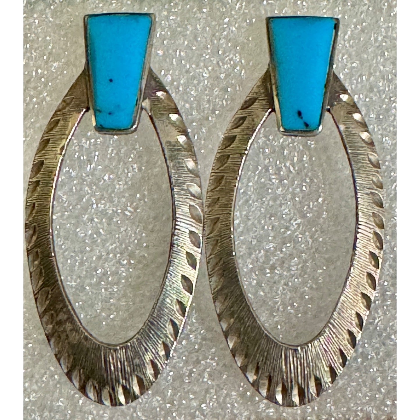 Vintage Tedd Ott OTT Navajo Native American Sterling Silver Turquoise Earrings