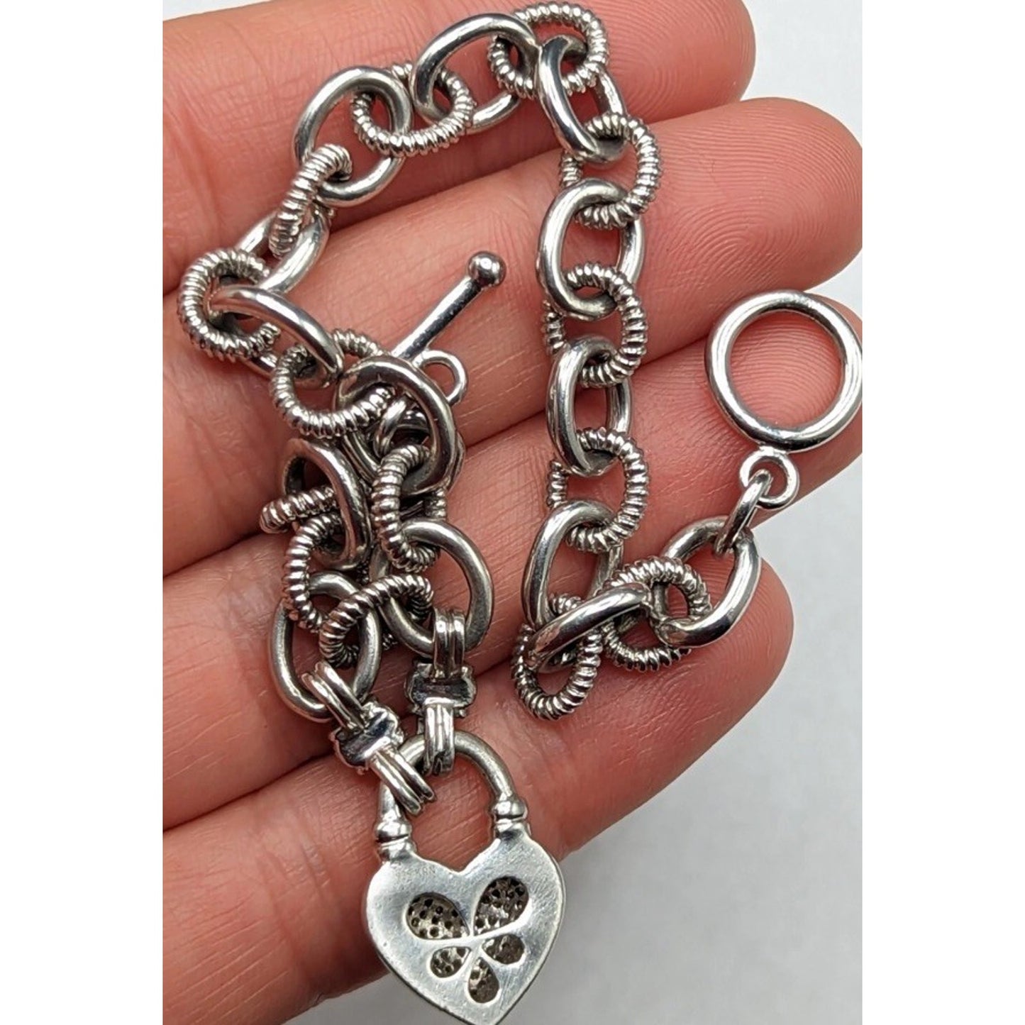Kiran Jewels KRN Sterling Silver 925 Diamonds 1/4 Ct Heart Chain Charm Bracelet