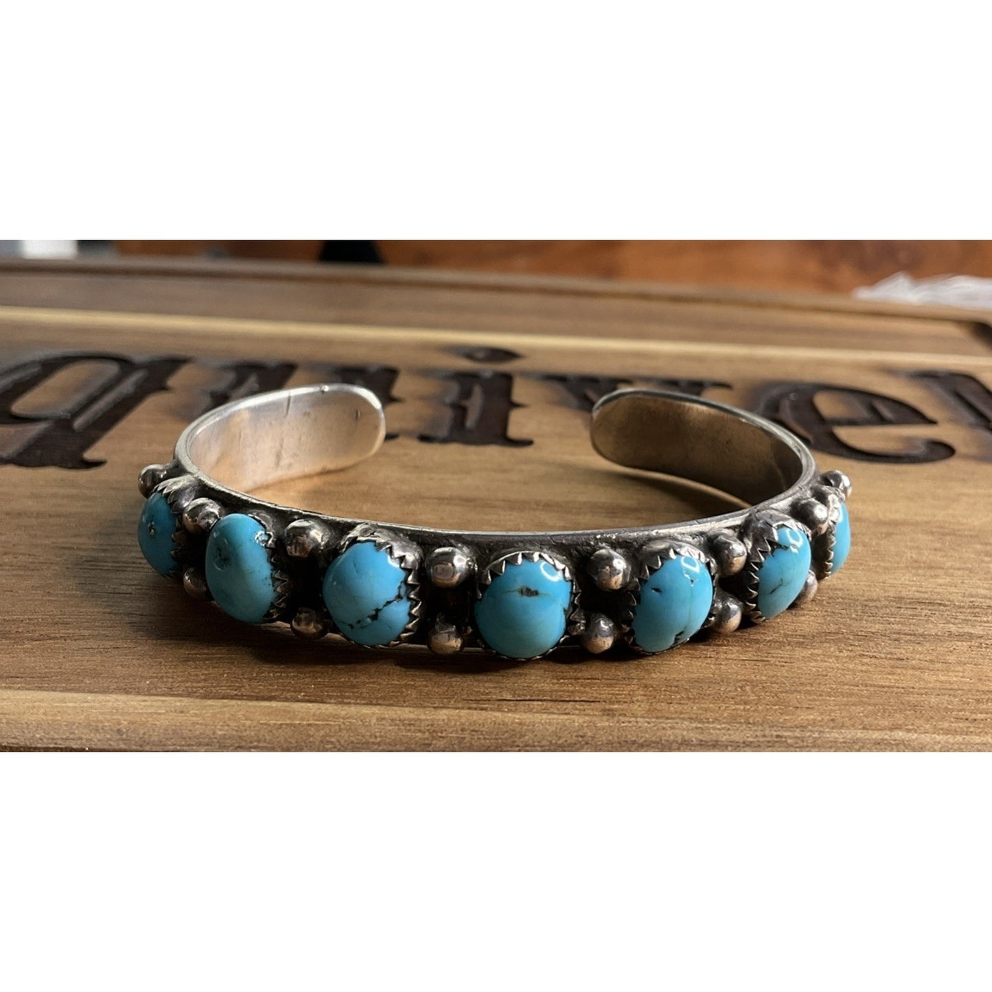 Sterling Silver Turquoise Cluster Cuff Bracelet Southwestern Native Style 925