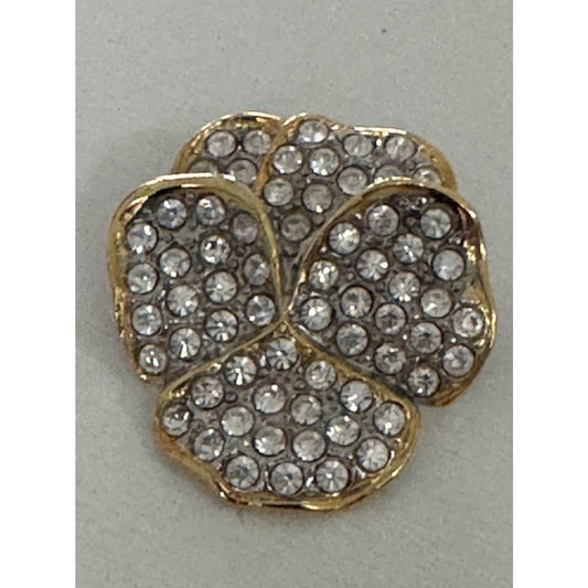 Vintage Brand New 1997 Smithsonian Crystal Pave Gold Tone Pansy Flower Brooch