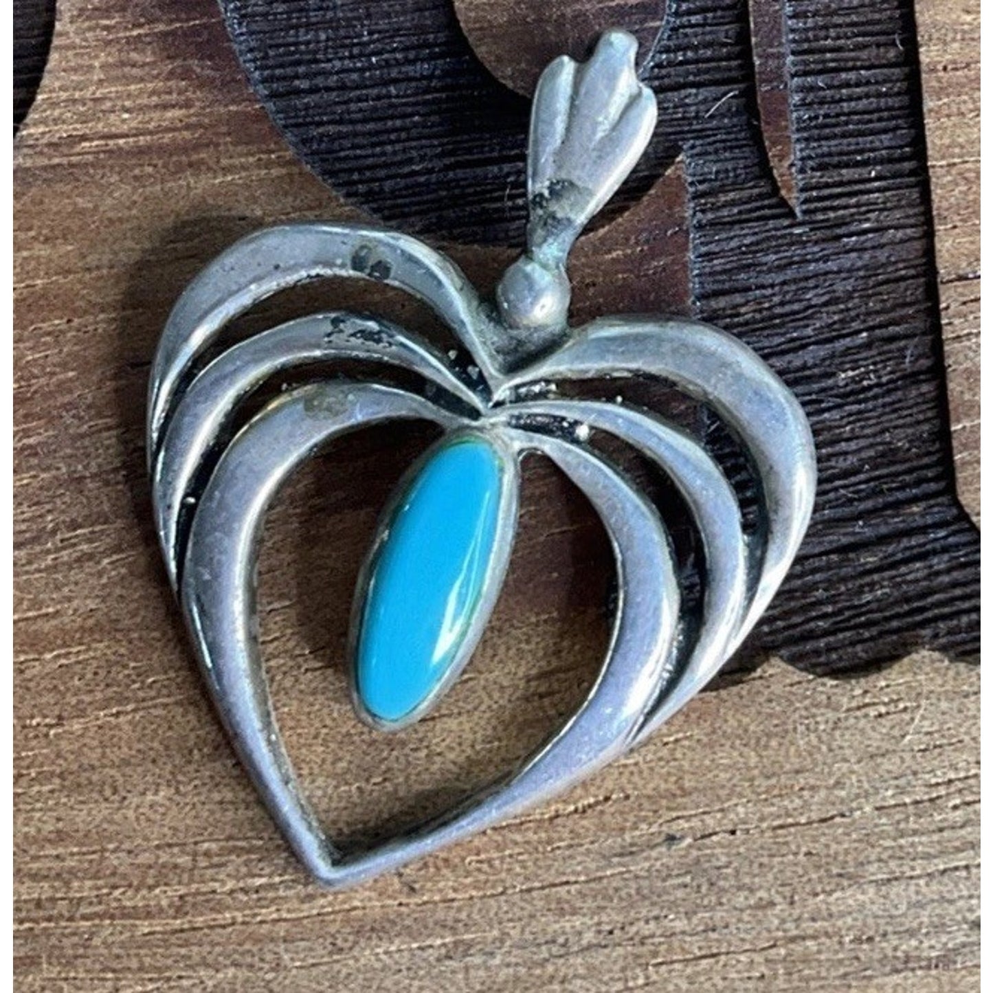 Vintage Sterling Silver Heart Pendant With Turquoise Southwestern Style