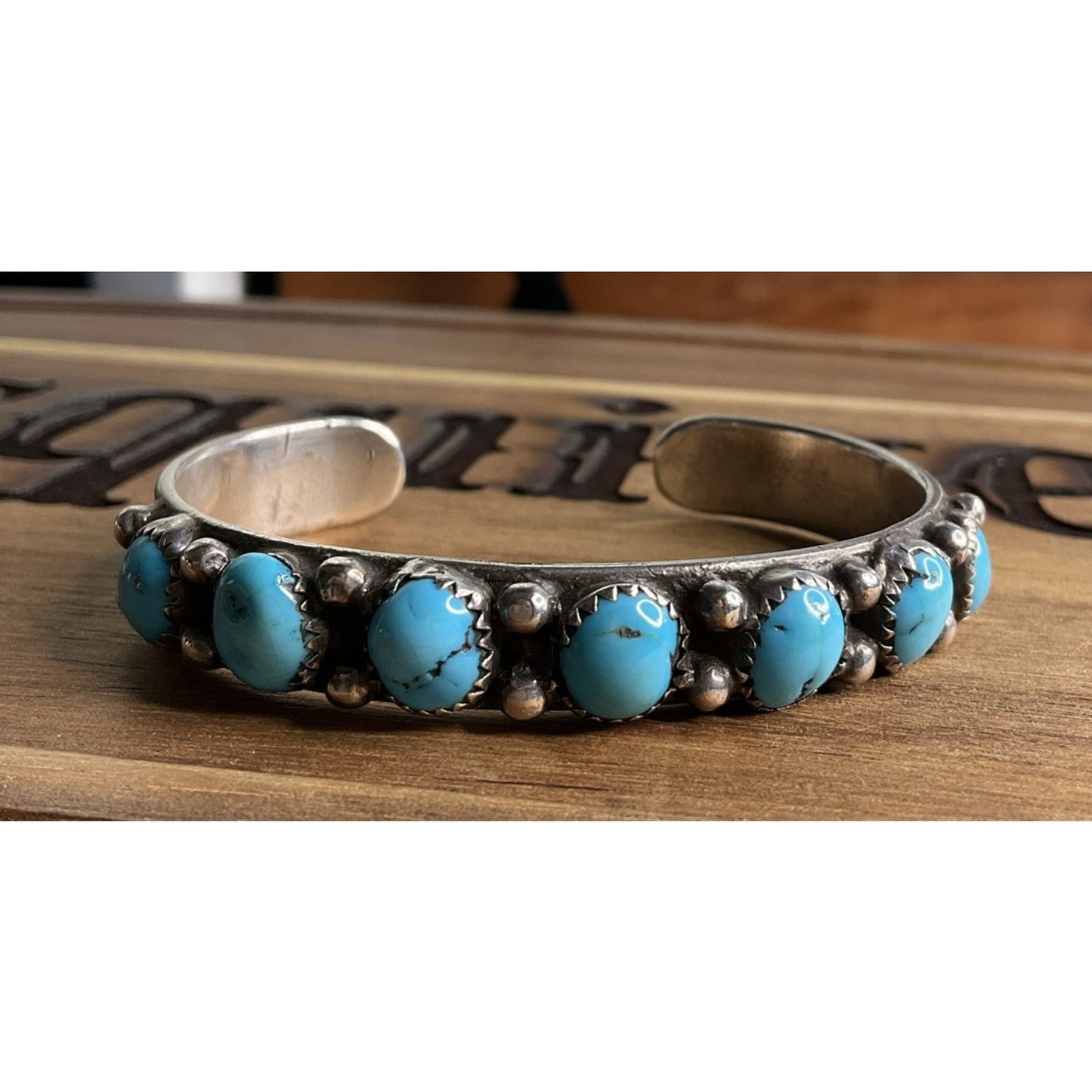 Sterling Silver Turquoise Cluster Cuff Bracelet Southwestern Native Style 925