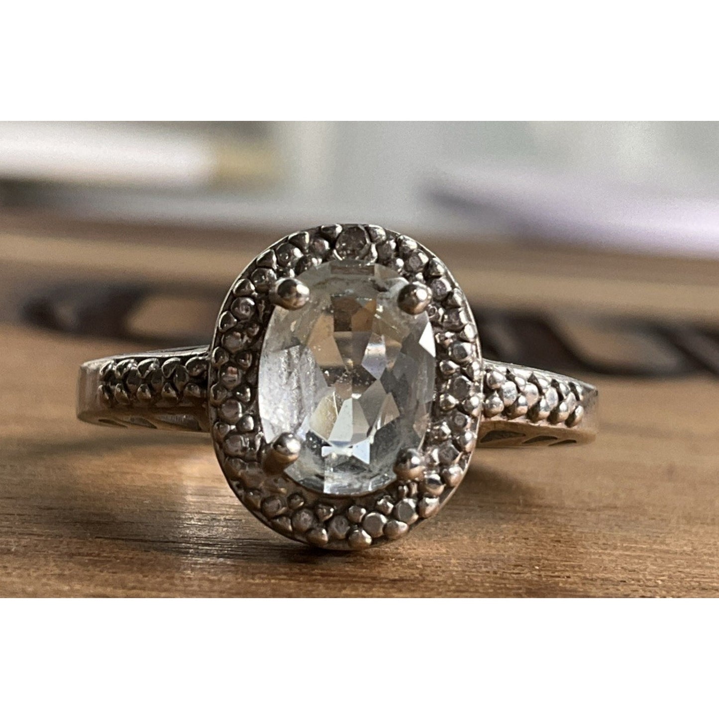 Sterling Silver 925 Oval Clear Stone Halo Ring Size 7.25