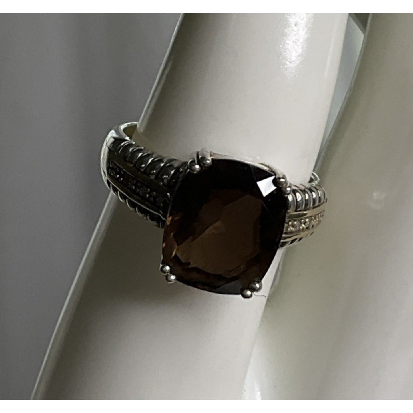 Vintage T&C Smoky Quartz Ring 14K & Sterling Silver Two Tone Statement Ring 8.5