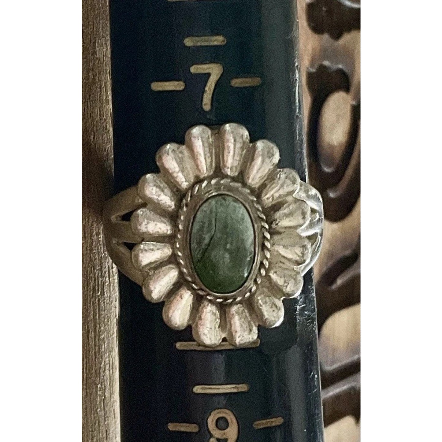 Vintage Sterling Silver Green Turquoise Ring Navajo Style Cluster Size 8
