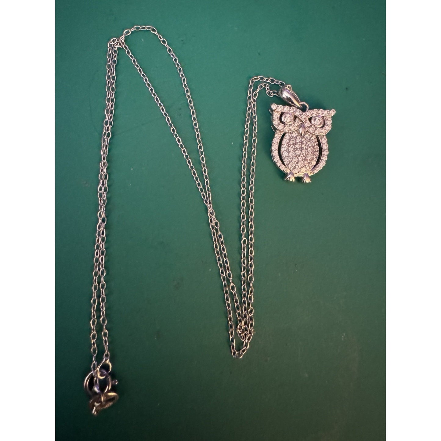 IBP 925 Sterling Silver CZ Owl Pendant Necklace 18” Sparkly Pave Owl