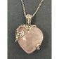 Vintage 925 Sterling Silver Rose Quartz Heart With Crystals and 17” Necklace