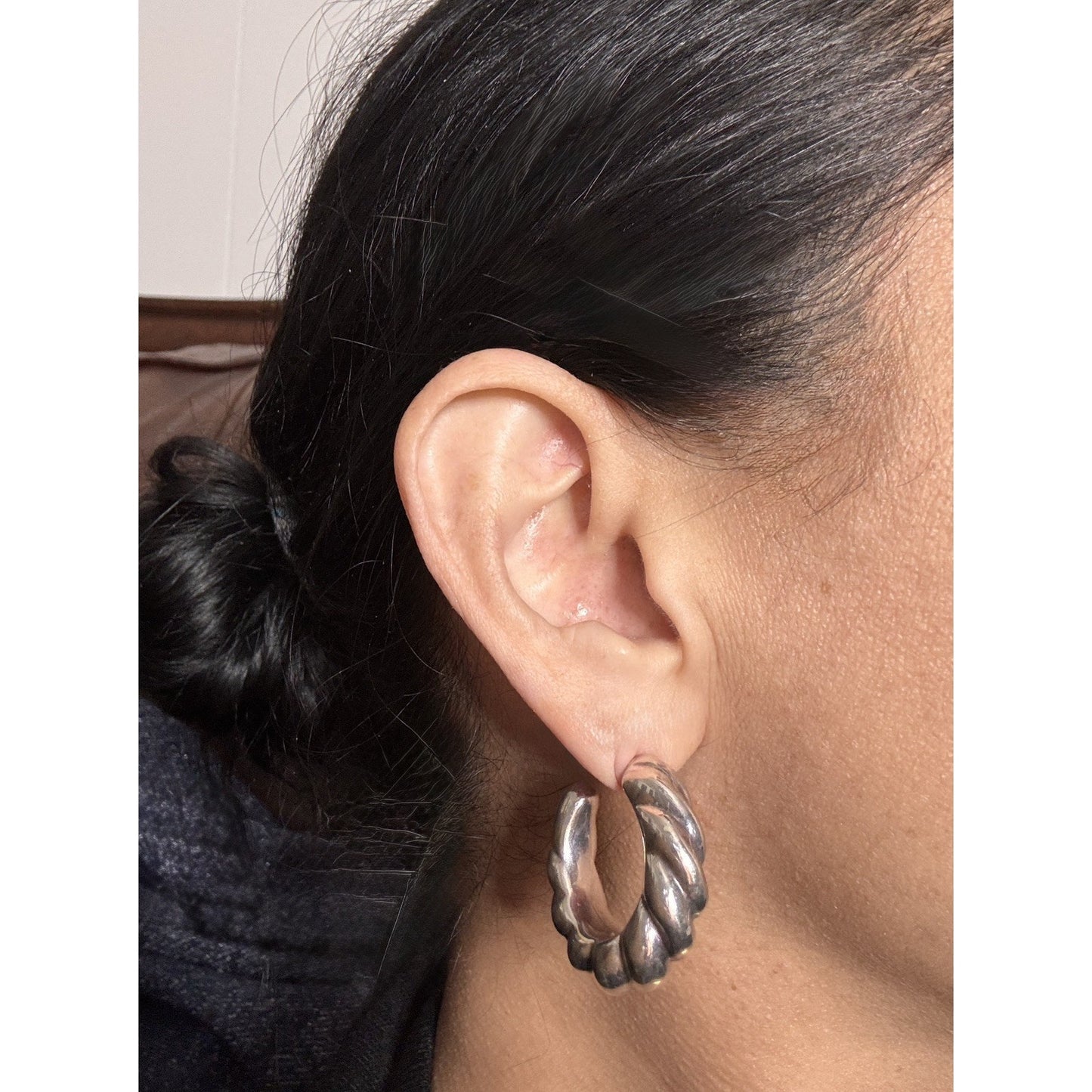 Vintage Sterling Silver 925 Ribbed Fluted Half Hoop Twisted Chunky Earrings
