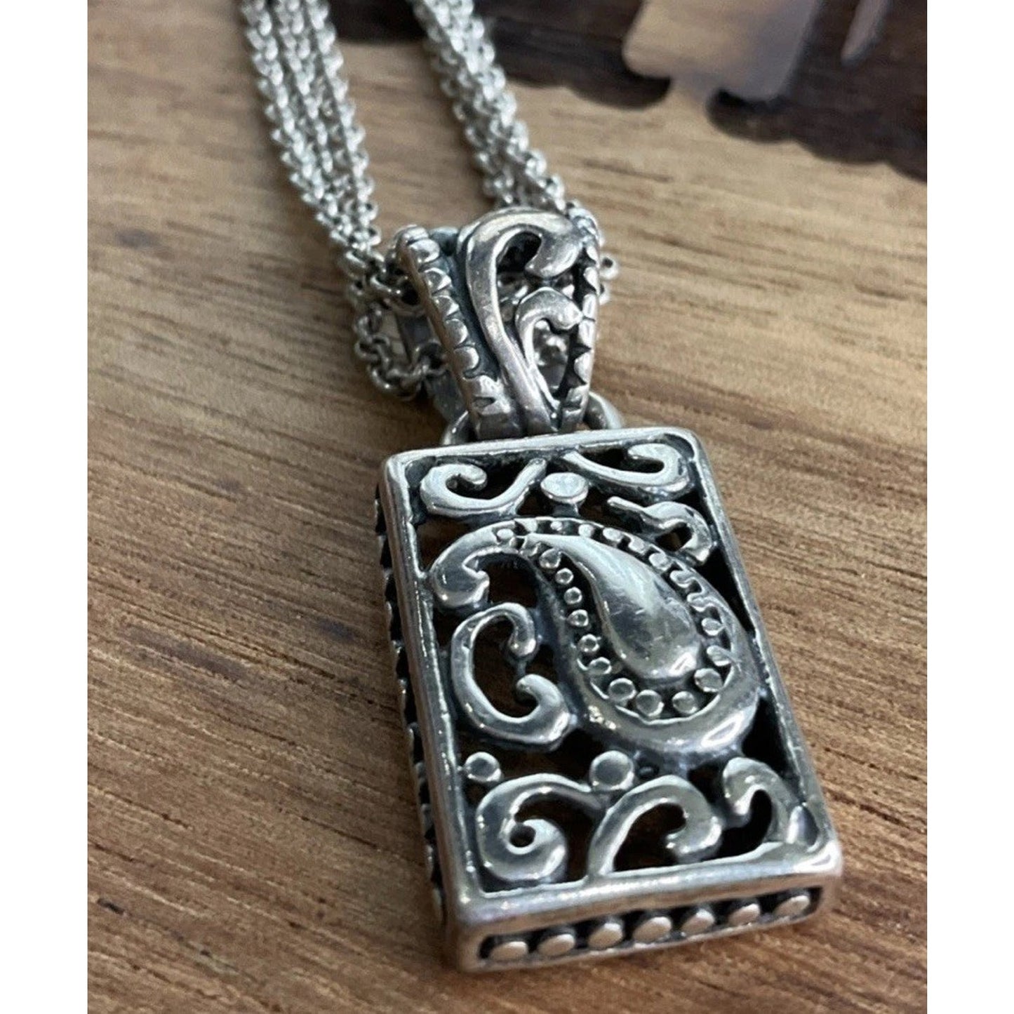 Vintage Sterling Silver Ornate Pendant 925 Italy Multi Strand Necklace