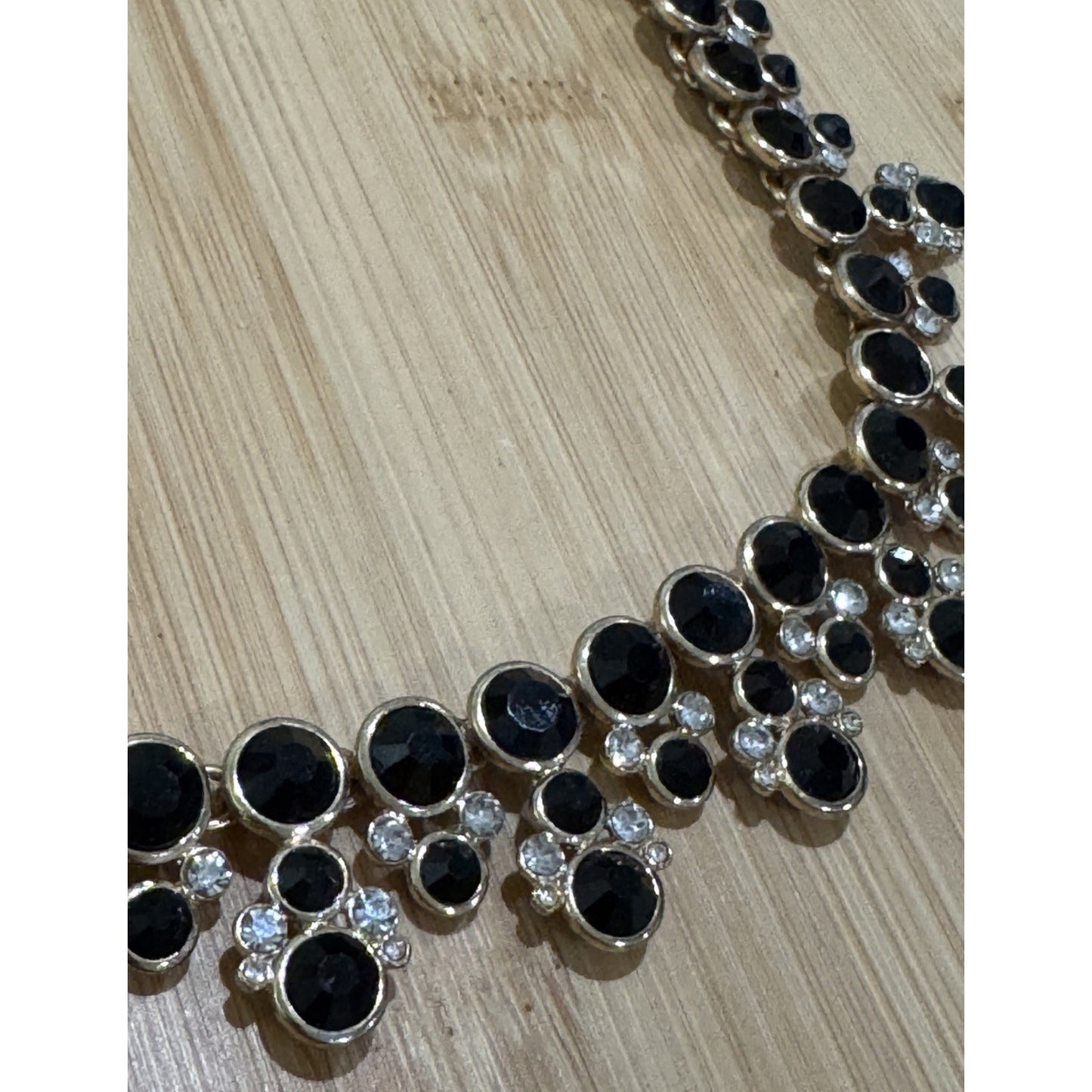 NWOT White House Black Market Black Crystal Rhinestone Gold Statement Necklace
