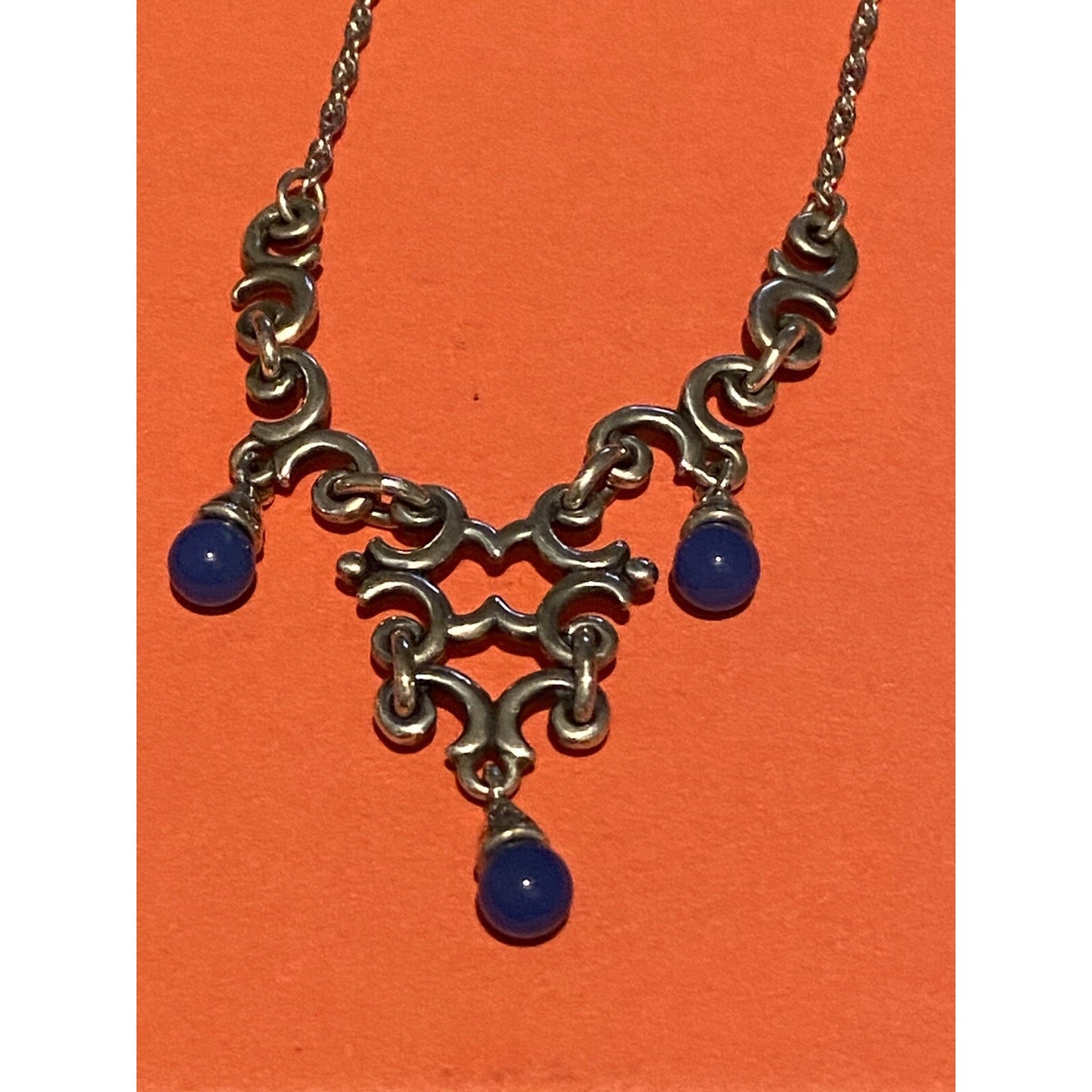 Retired James Avery Beaded Blue Chalcedony Silver Swirl Necklace 17-19” Adjustable Pre-Owned