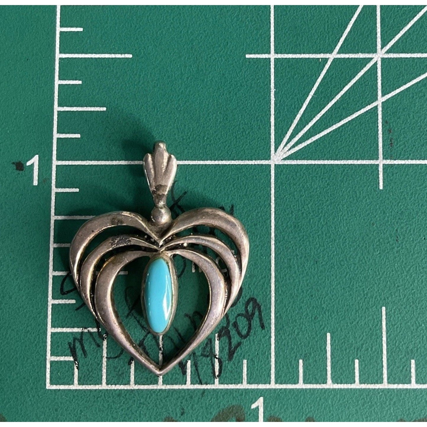 Vintage Sterling Silver Heart Pendant With Turquoise Southwestern Style