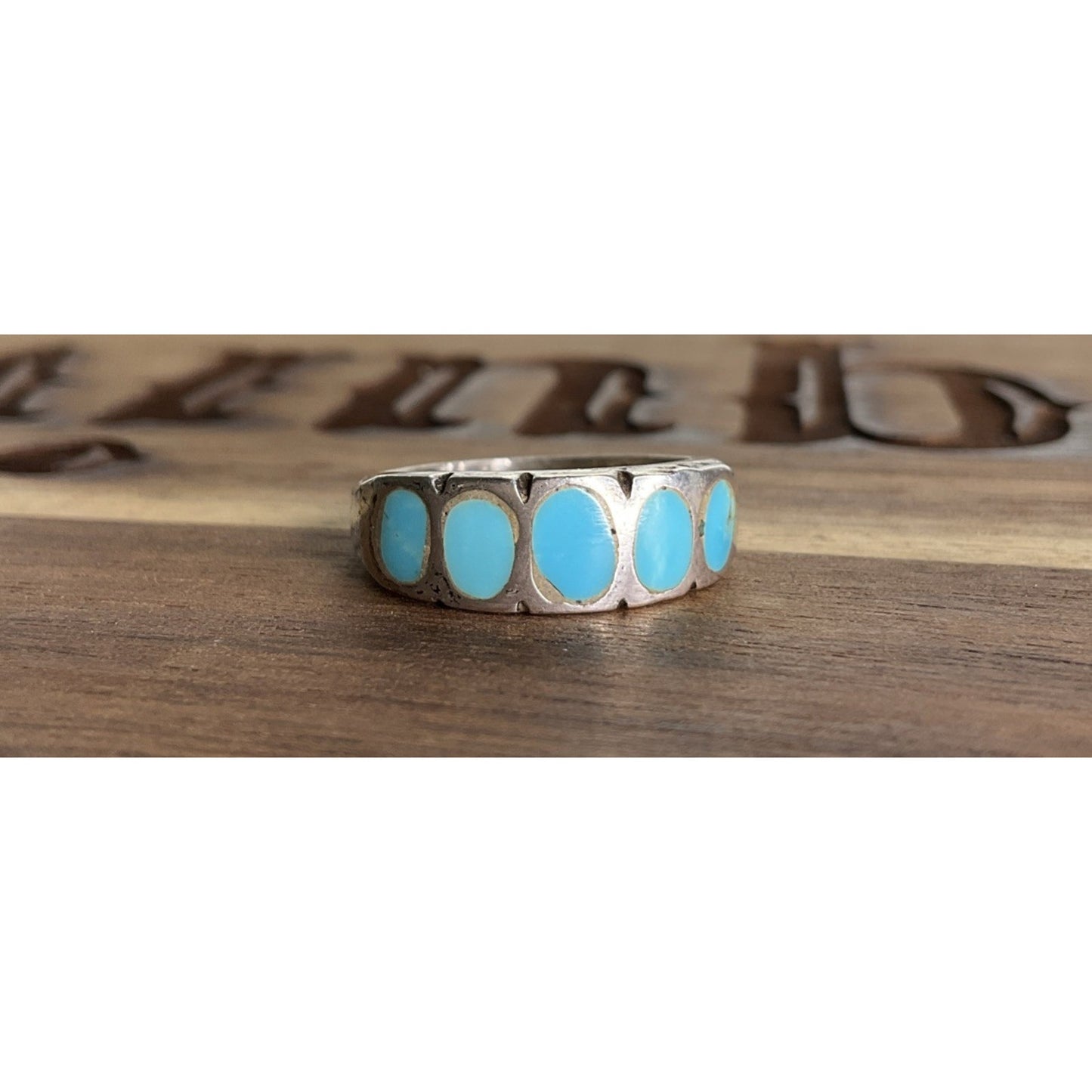 Vintage Sterling Silver Turquoise Inlay Band Ring Size 5 925 Southwestern