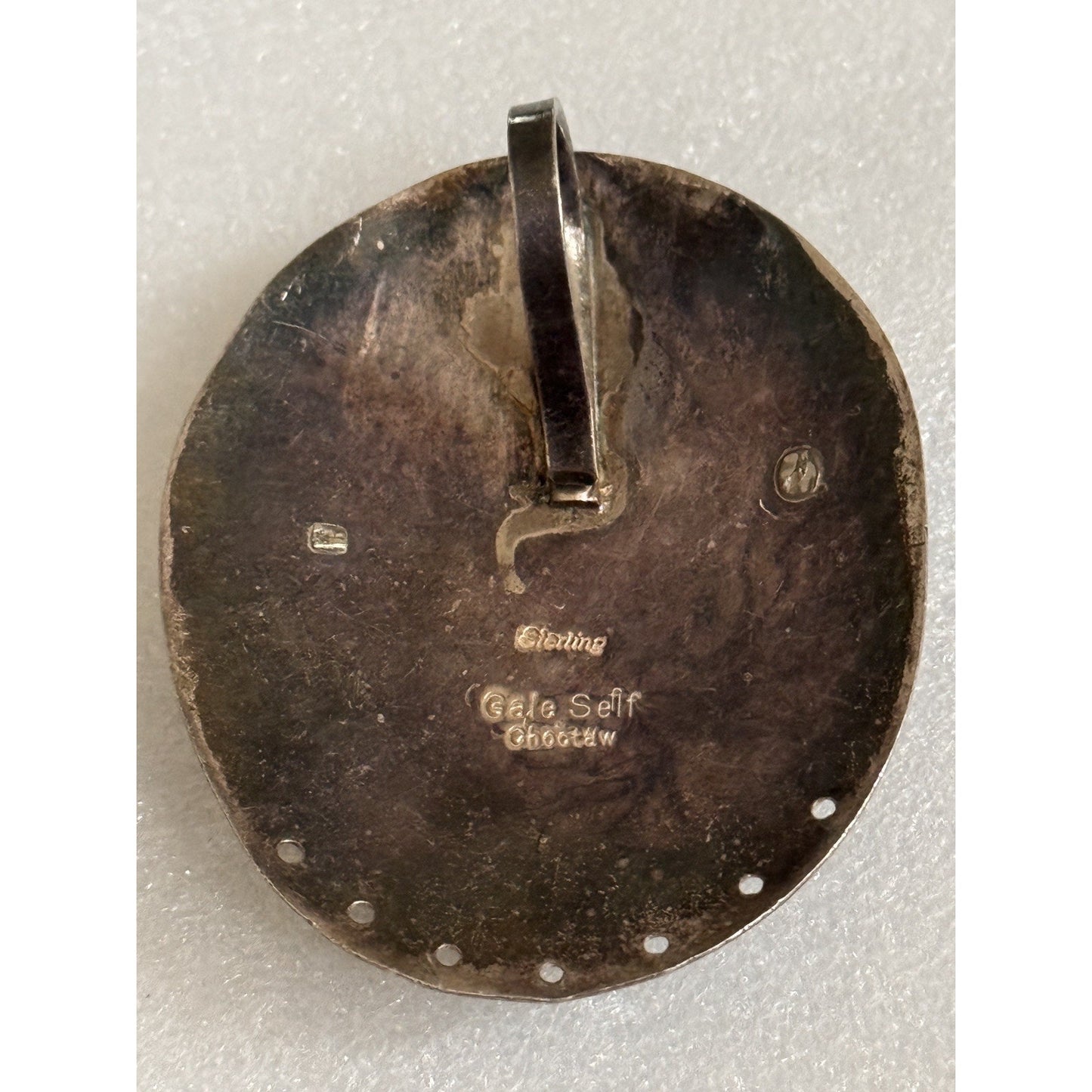 Signed Gale Self Choctaw Sterling Silver Turquoise Pendant Native American 32g