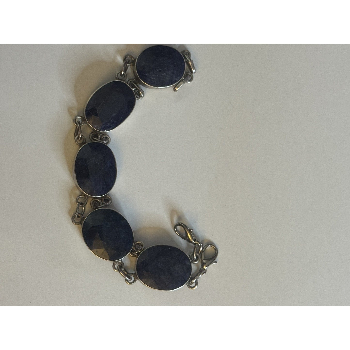 Vintage Sterling Silver Faceted Sodalite Bold Statement Bracelet 7.5 - 44g